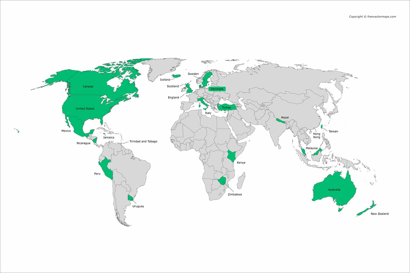 World Map of highlighted countries where we treated R-CPD patients.