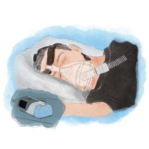 Illustration of a man sleeping with a CPAP