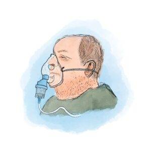 Illustration of a man wearing an oxygen mask