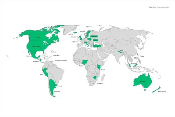 World Map of highlighted countries where we treated R-CPD patients.